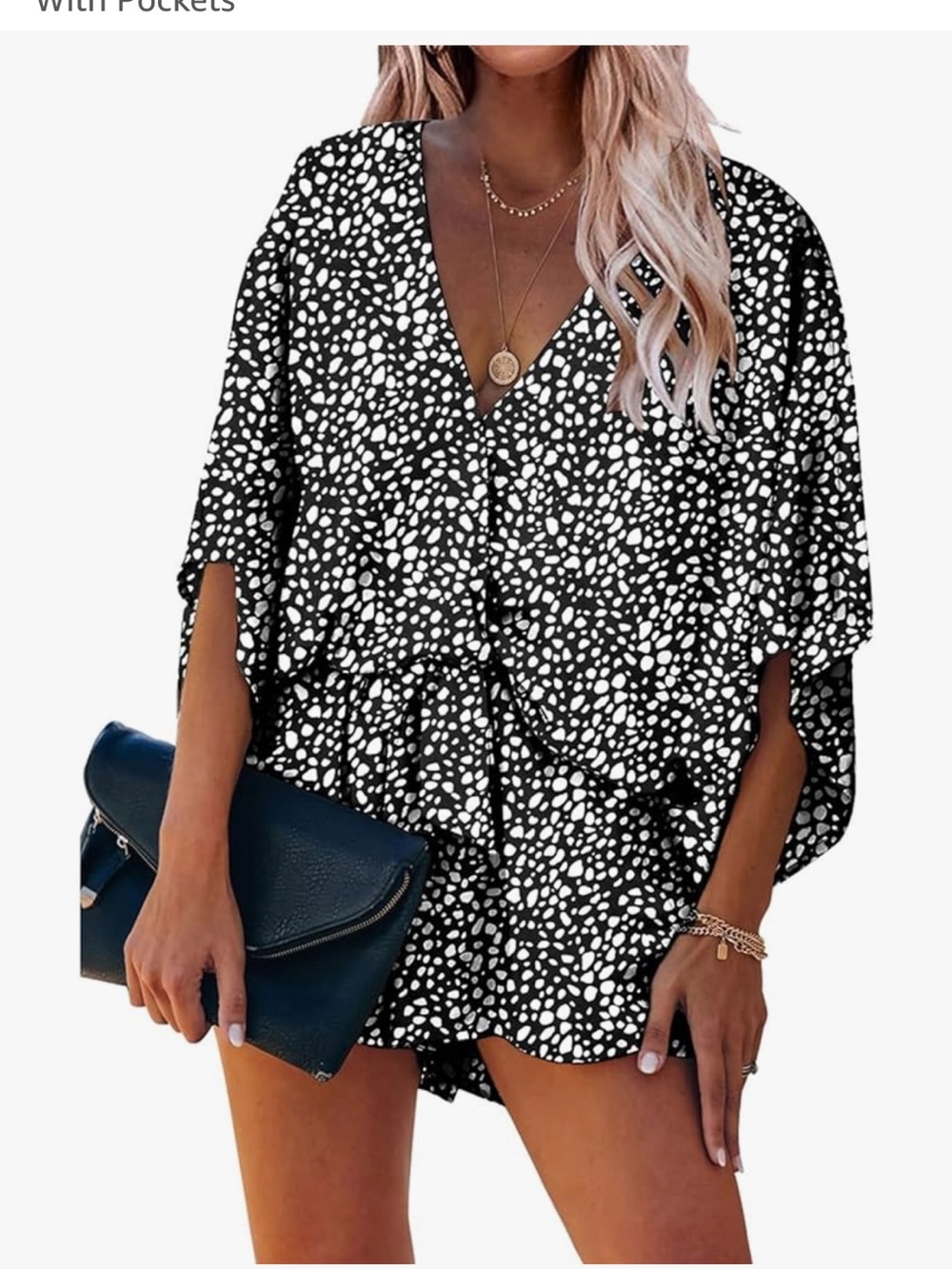 Amazon Black and White Speckled V-Neck Romper